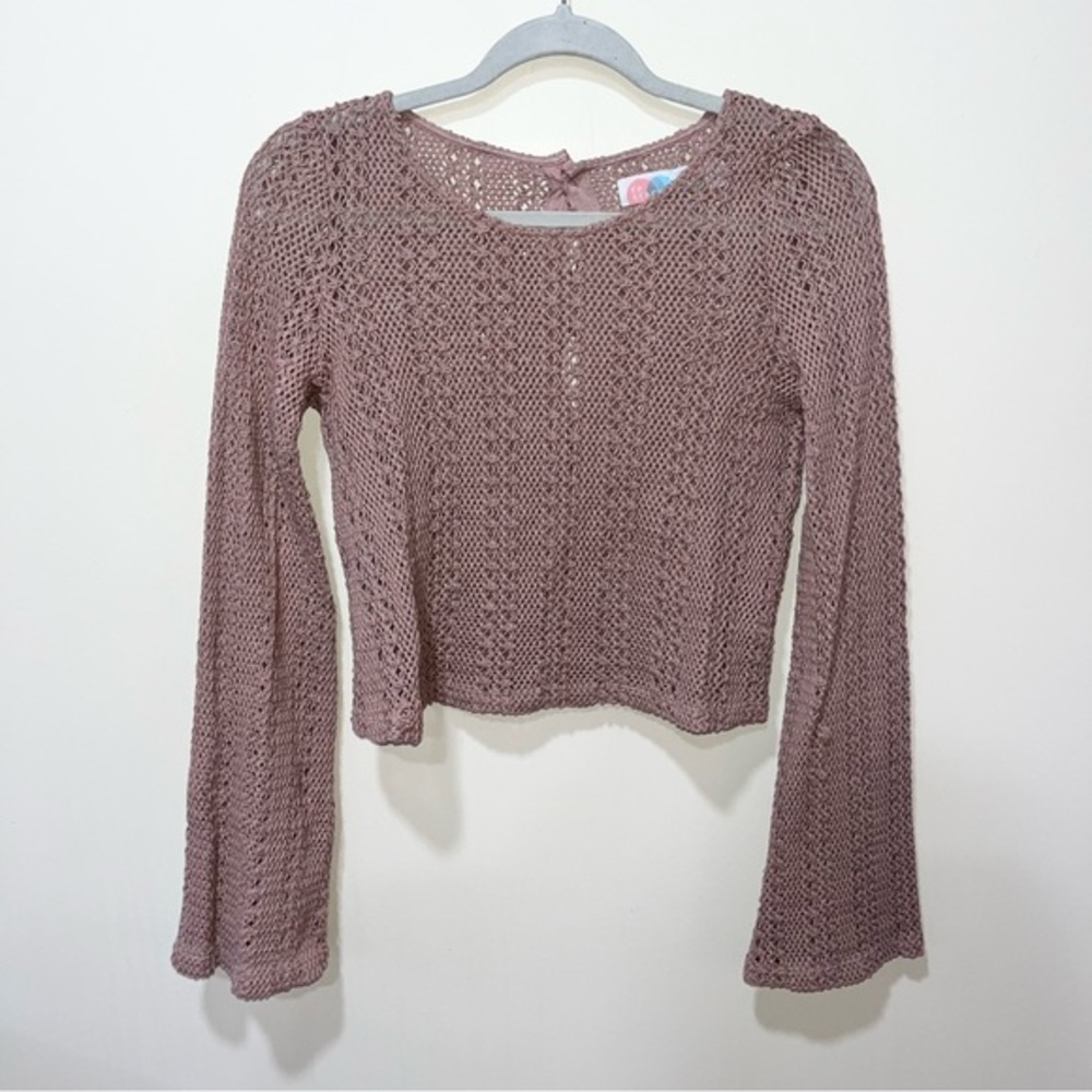 Free People Mauve Open-Knit Long Sleeve Crop Sweater